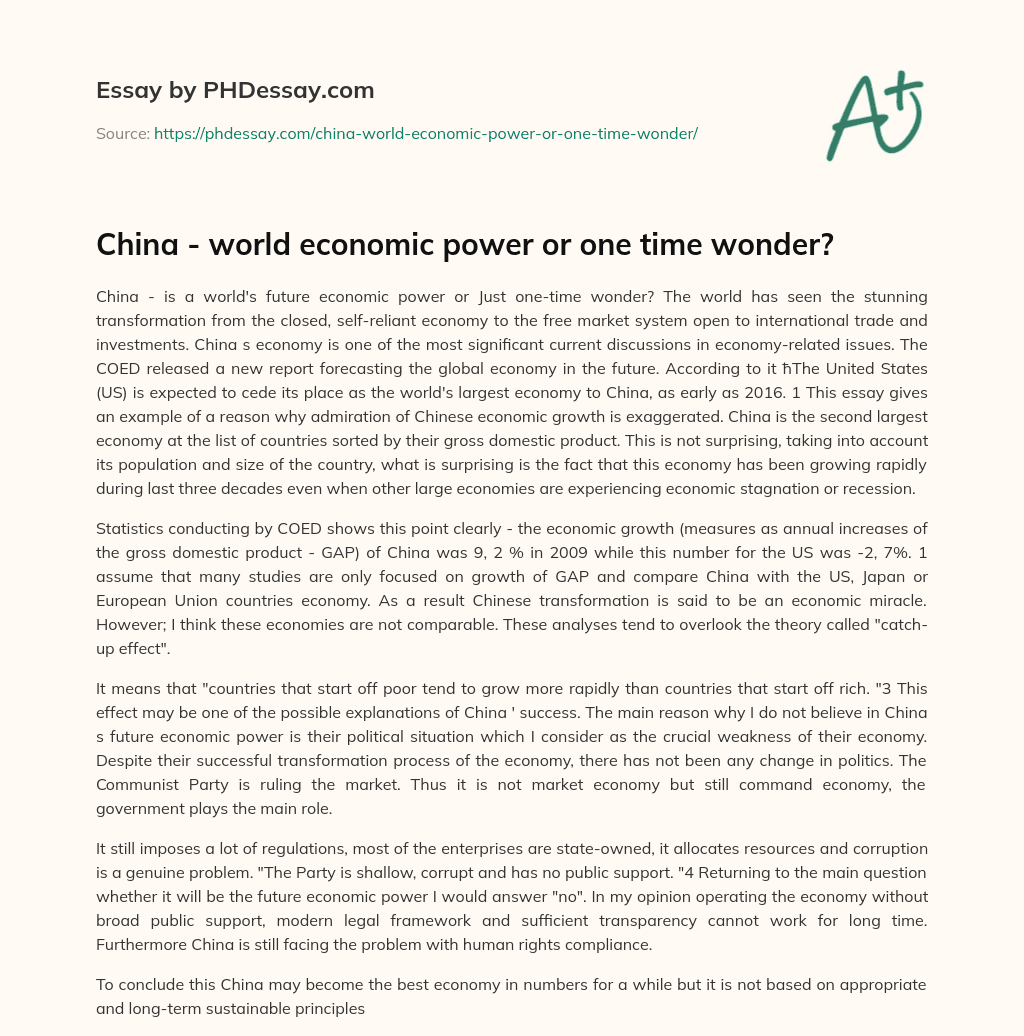 China – world economic power or one time wonder? essay