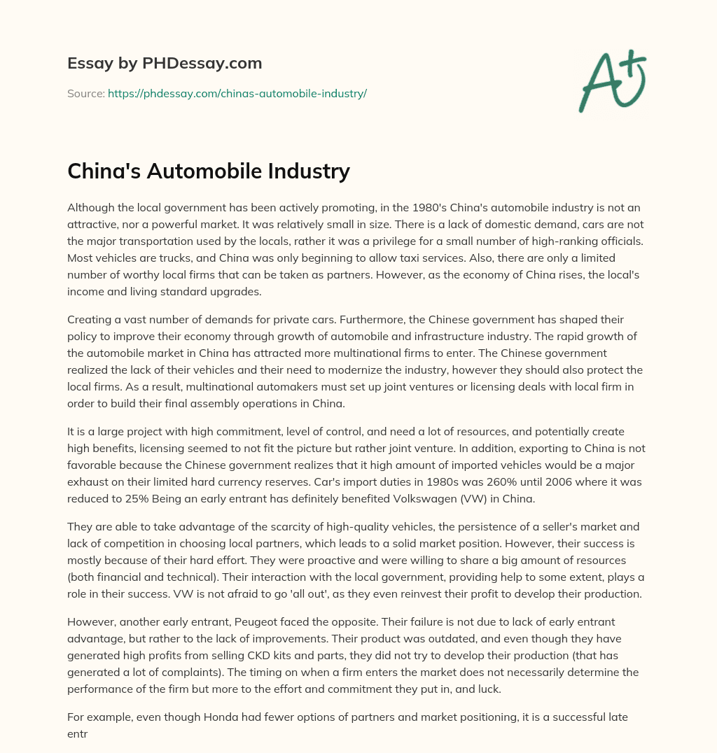 China’s Automobile Industry essay