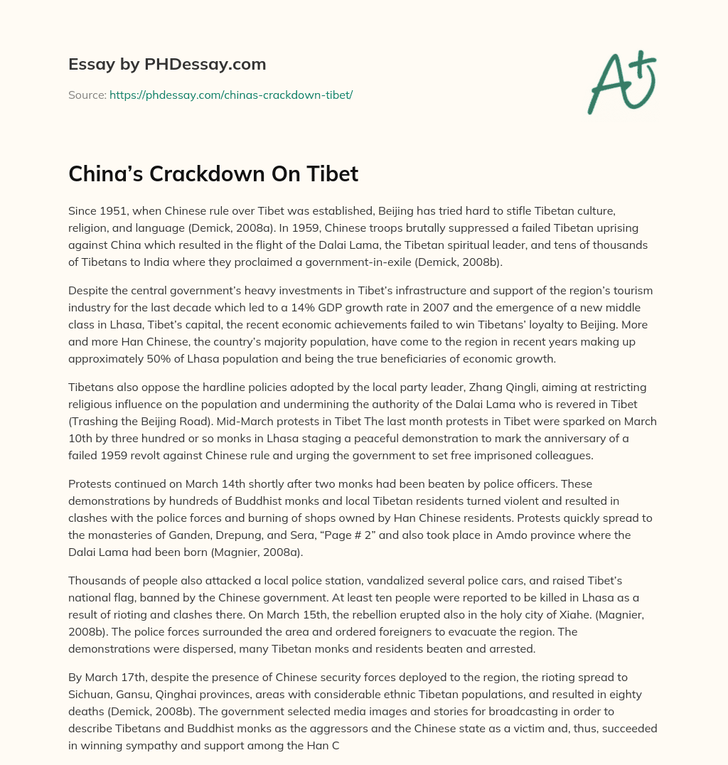 China’s Crackdown On Tibet essay