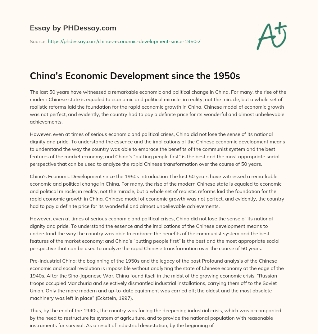 China’s Economic Development since the 1950s essay