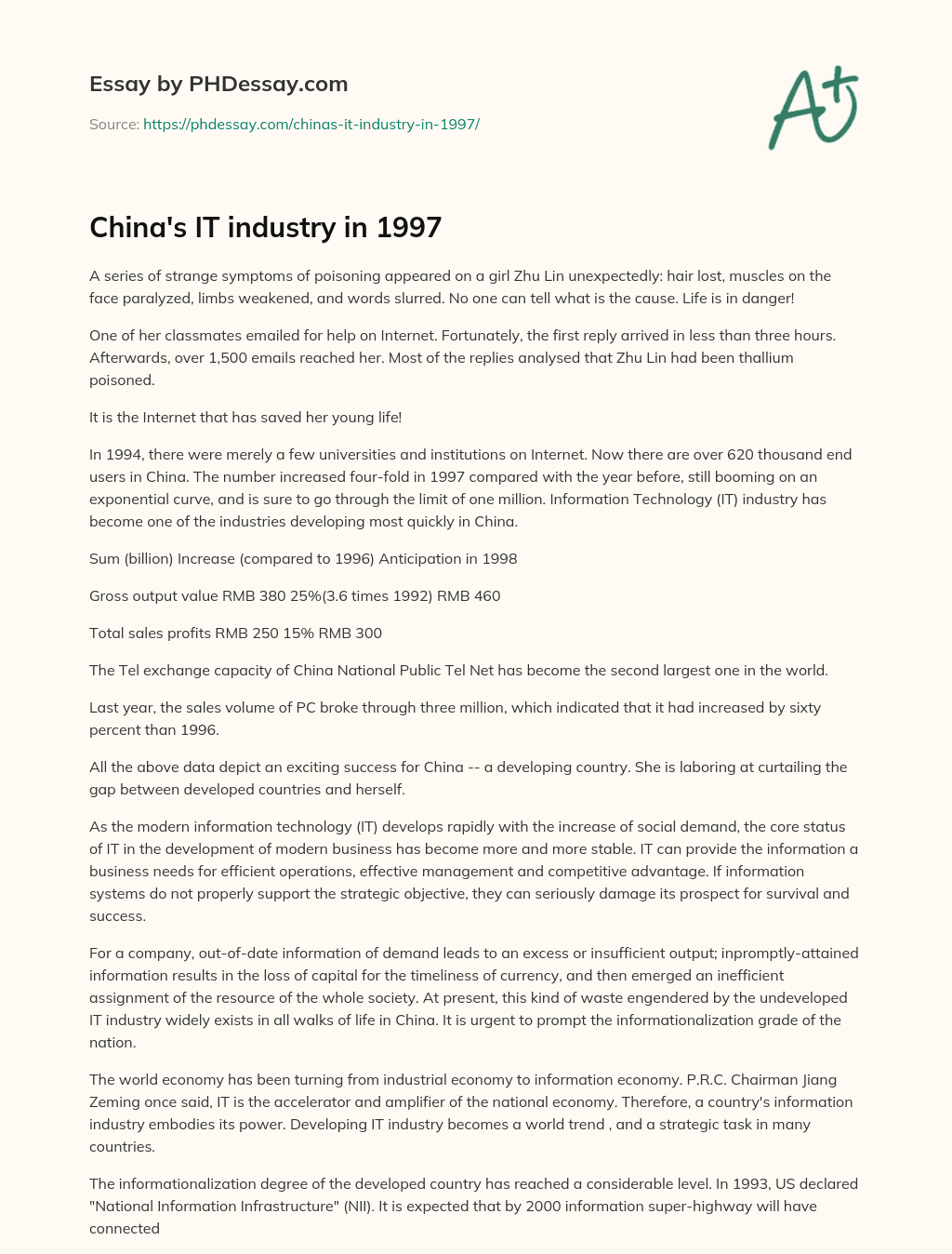 China’s IT industry in 1997 essay