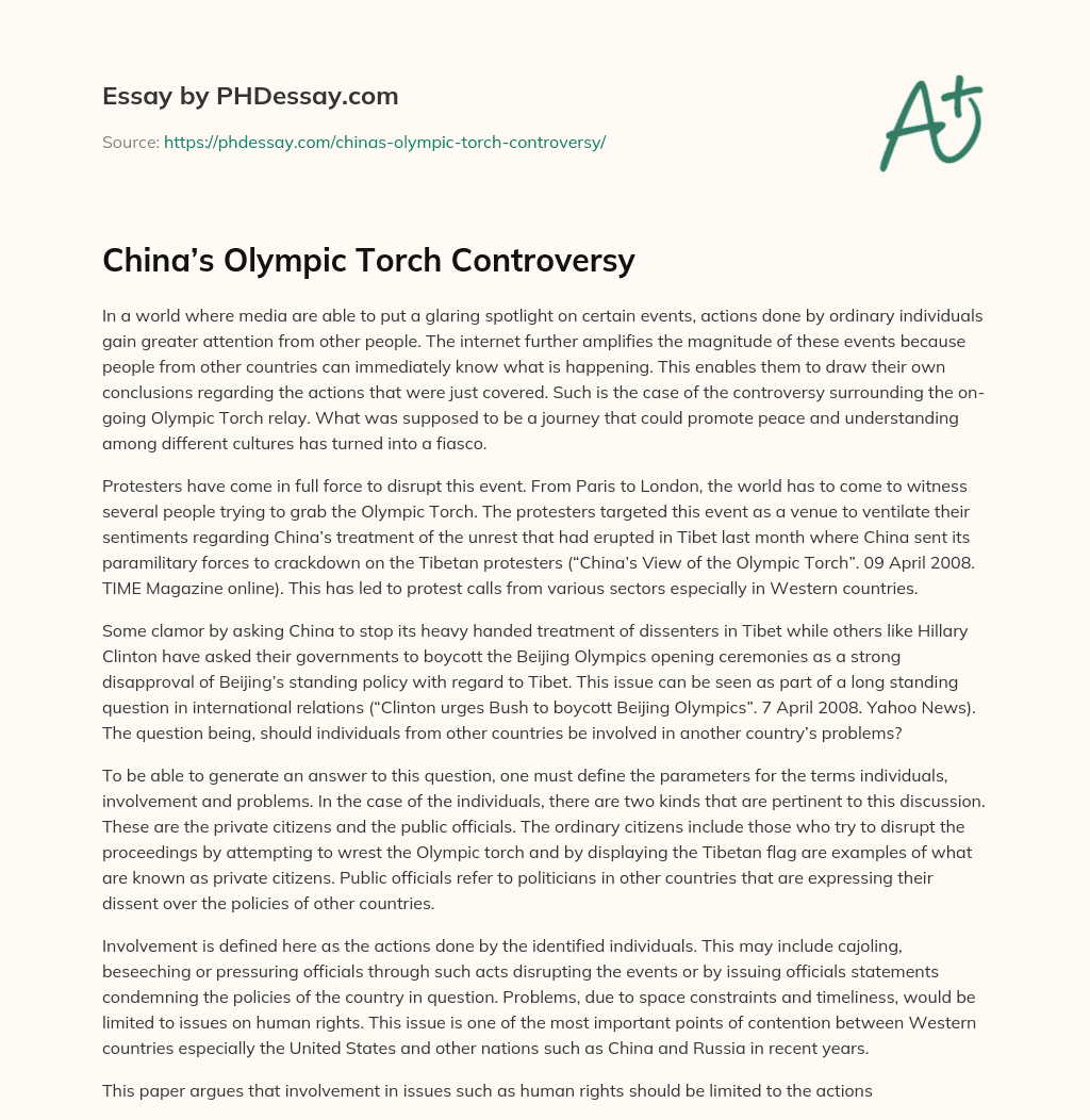 China’s Olympic Torch Controversy essay
