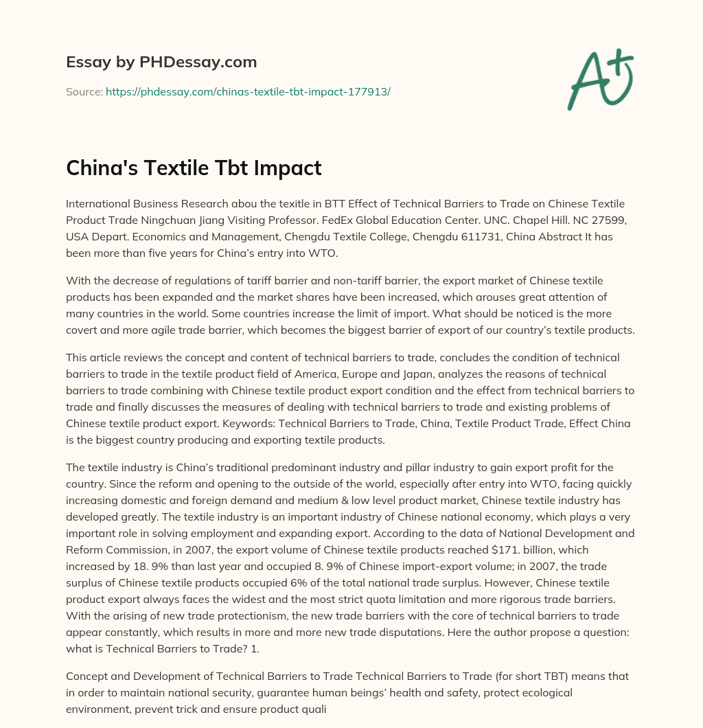 China’s Textile Tbt Impact essay