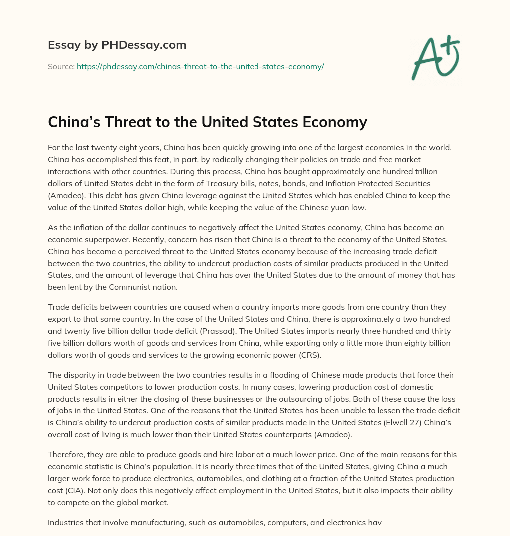 China’s Threat to the United States Economy essay