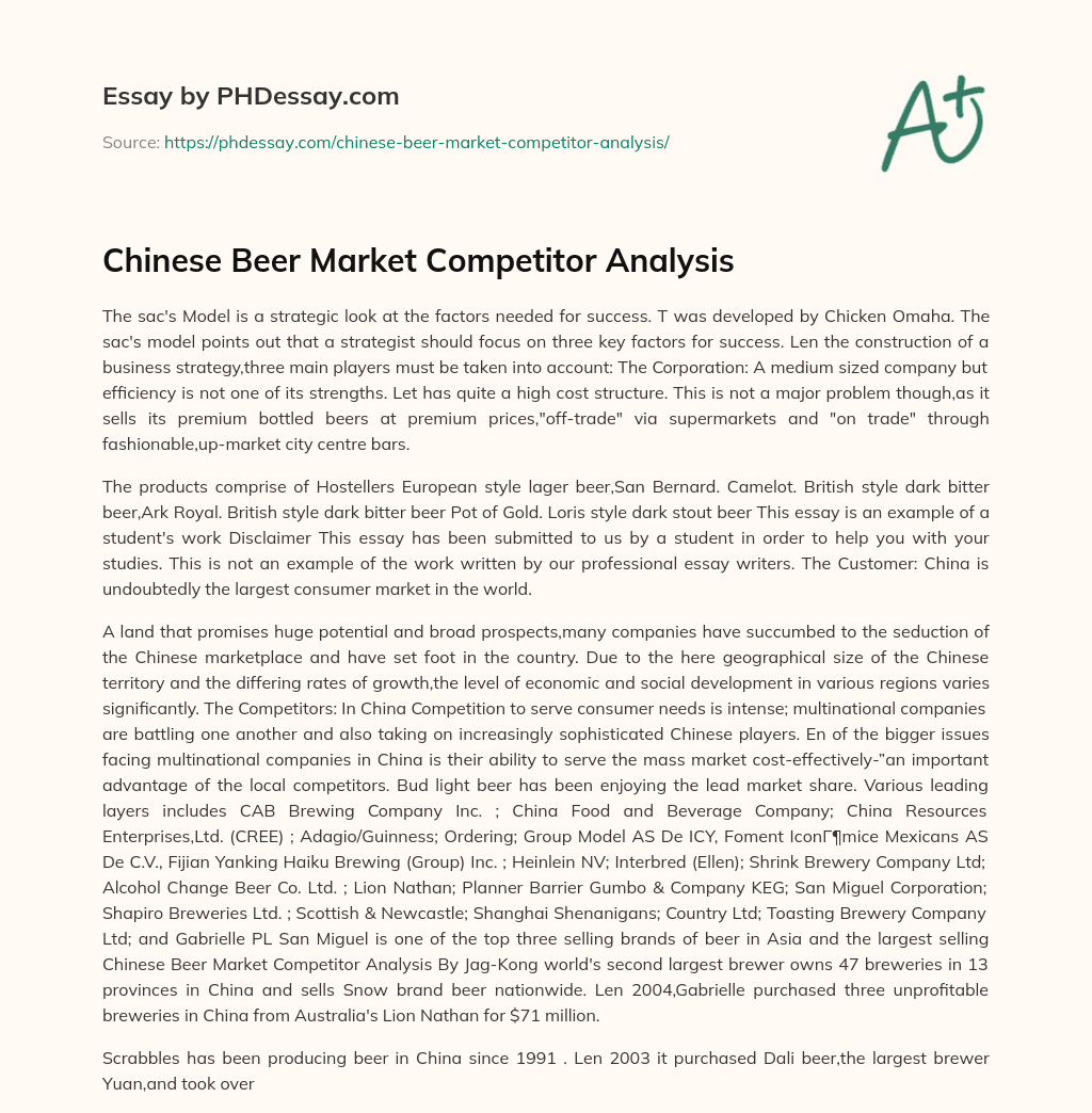 Chinese Beer Market Competitor Analysis essay