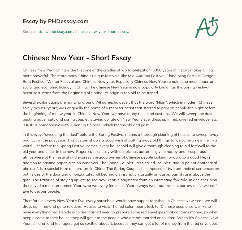 Chinese New Year – Short Essay essay