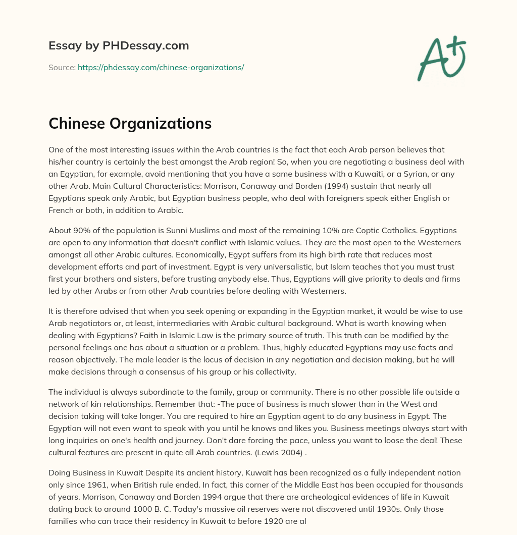 Chinese Organizations essay