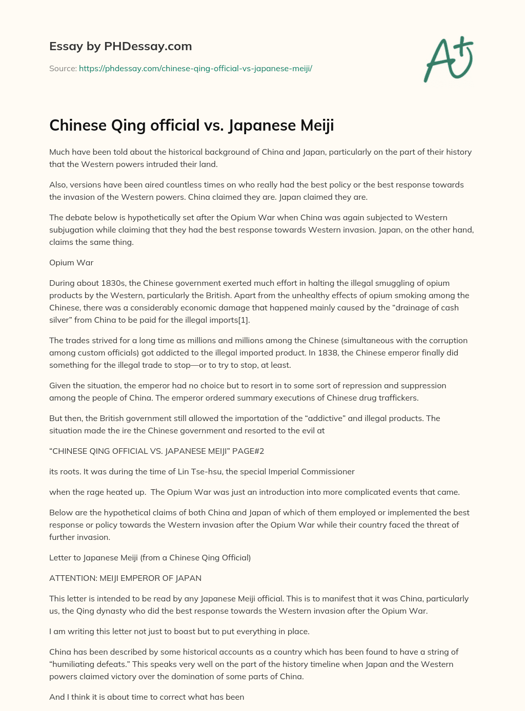 Chinese Qing official  vs. Japanese Meiji essay