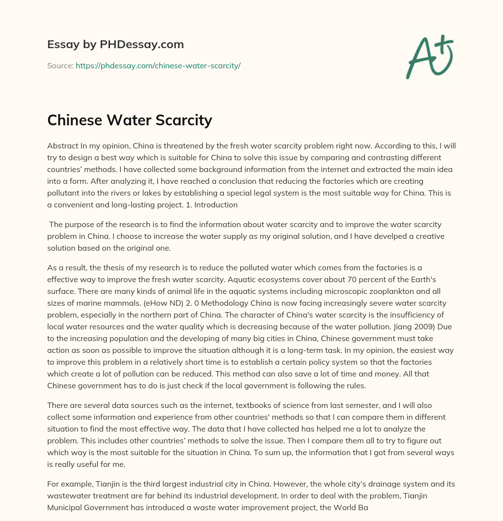 Chinese Water Scarcity essay