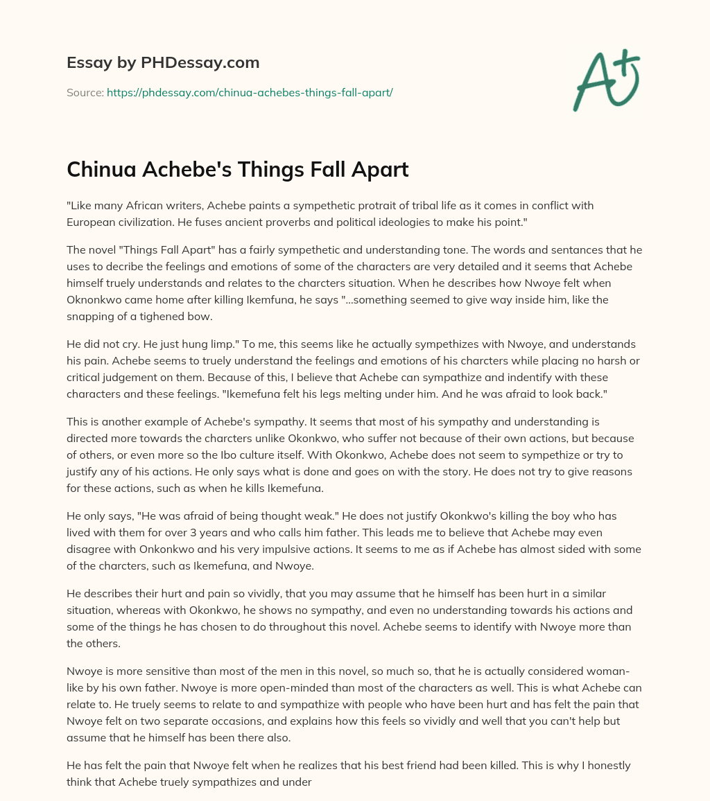 Chinua Achebe’s Things Fall Apart essay