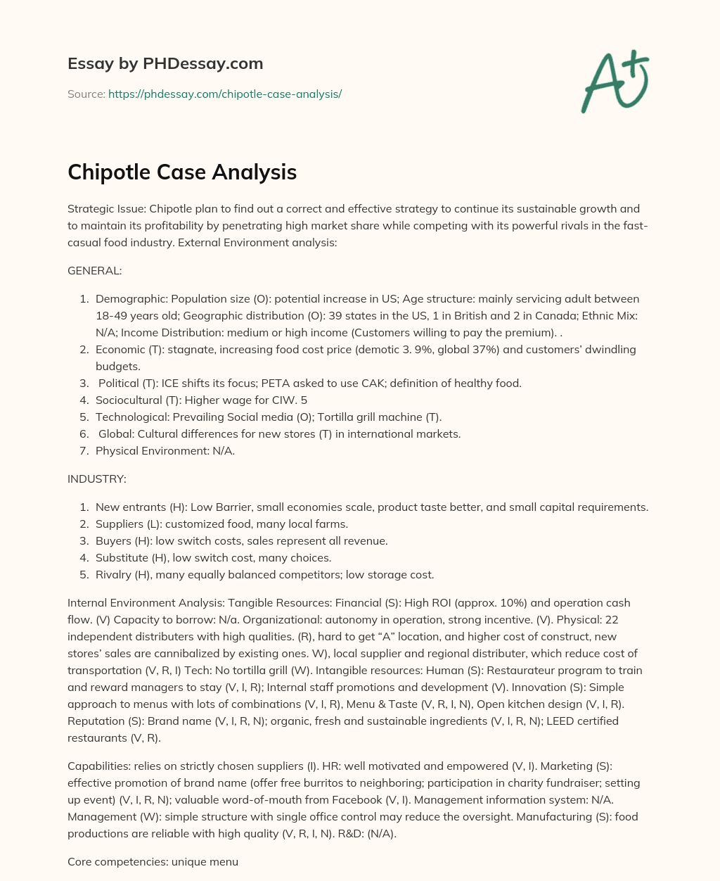 Chipotle Case Analysis essay