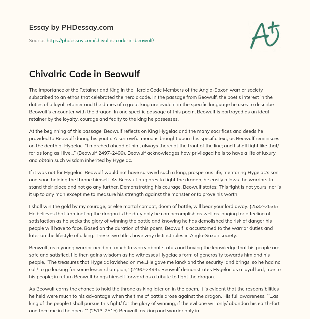 Chivalric Code in Beowulf essay