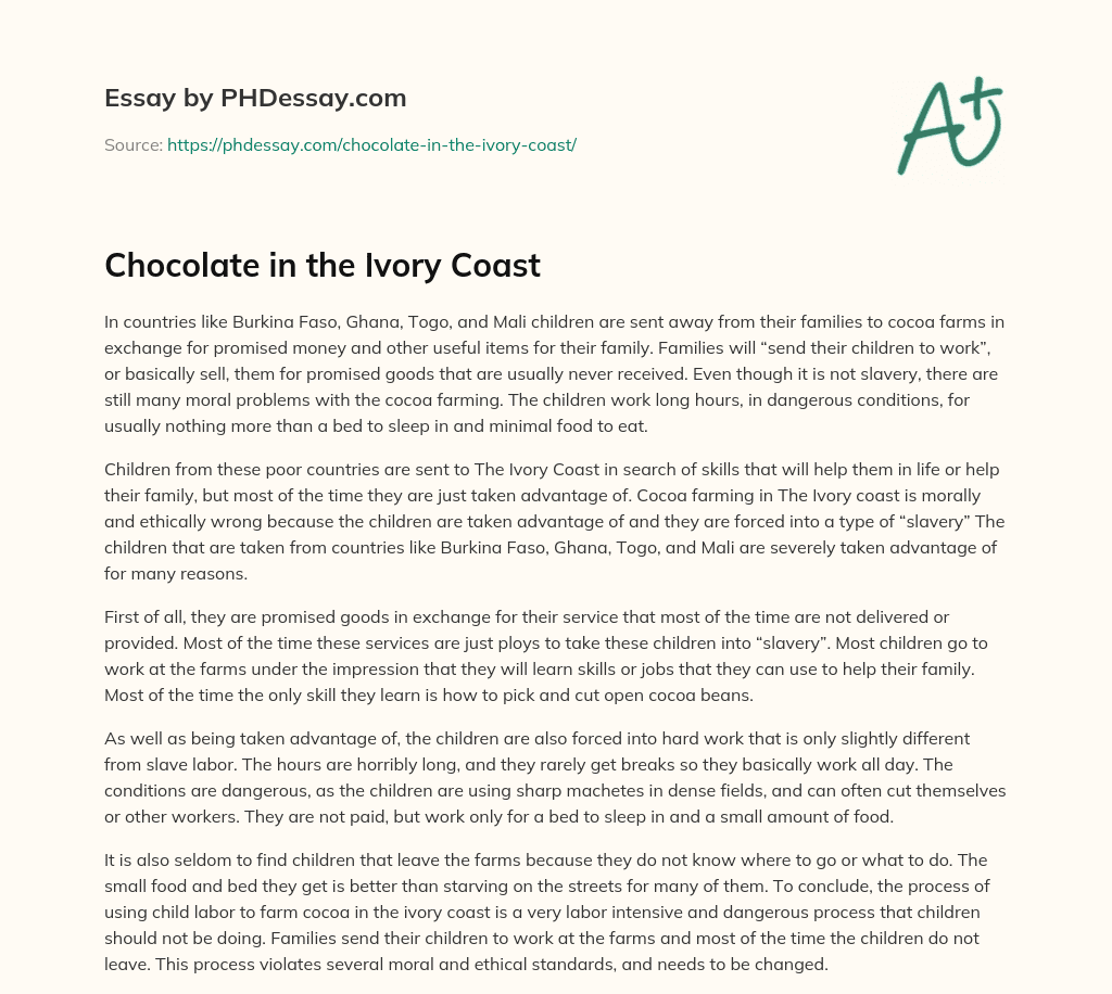 Chocolate in the Ivory Coast essay
