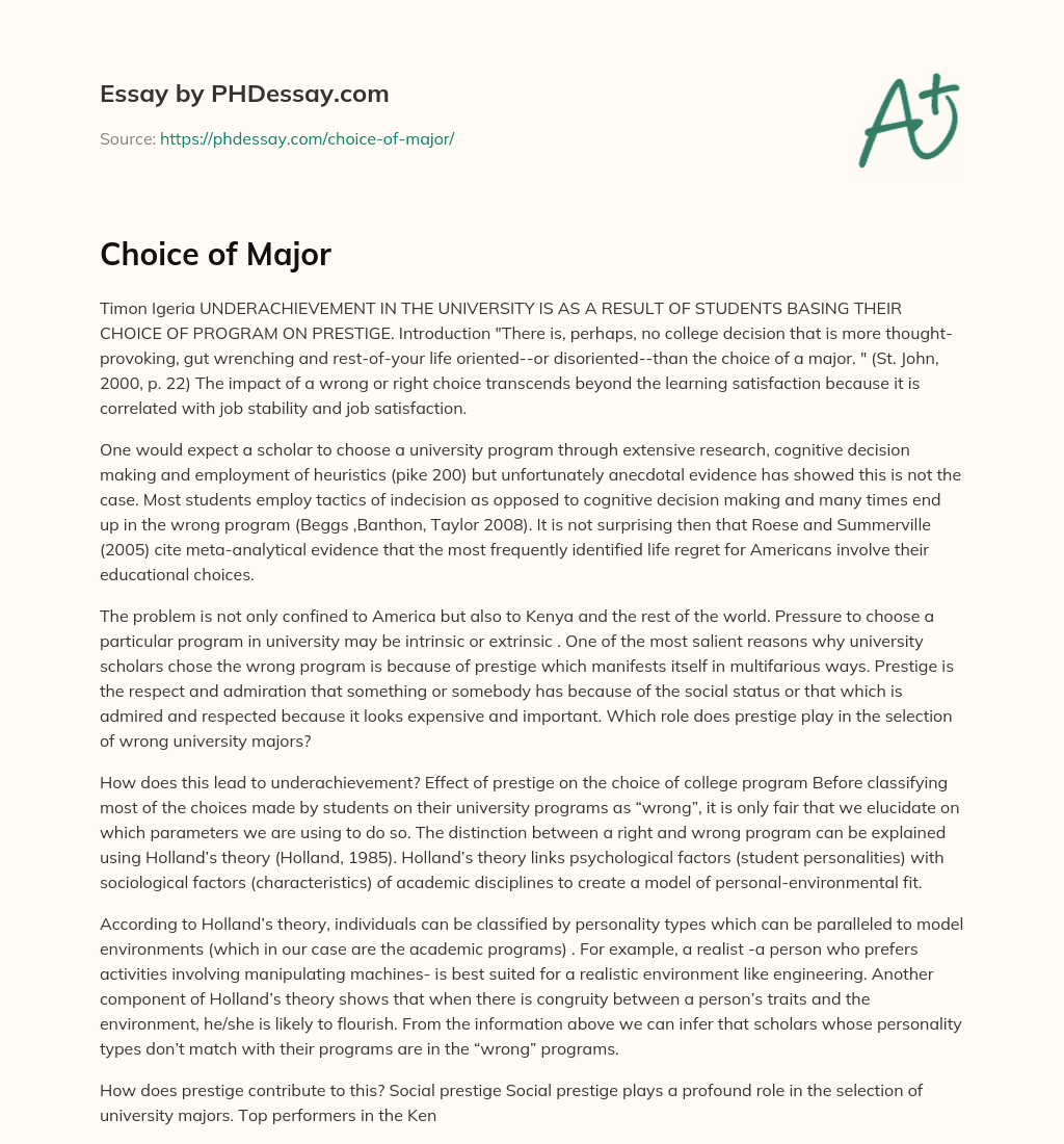 Choice of Major essay
