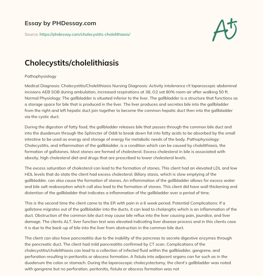 Cholecystits/cholelithiasis essay