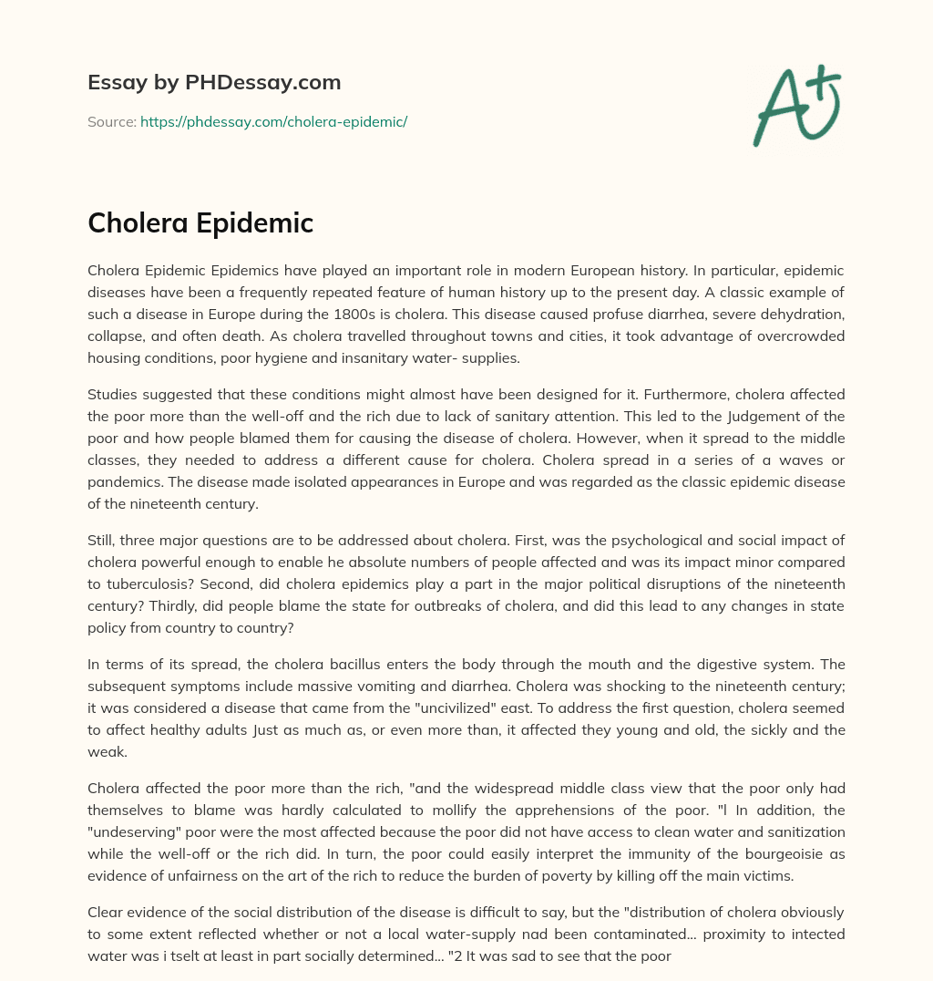 Cholera Epidemic essay