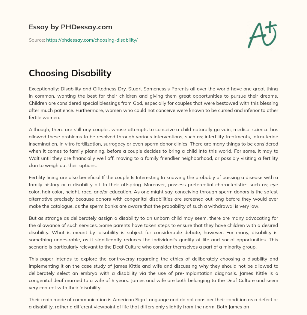 Choosing Disability essay