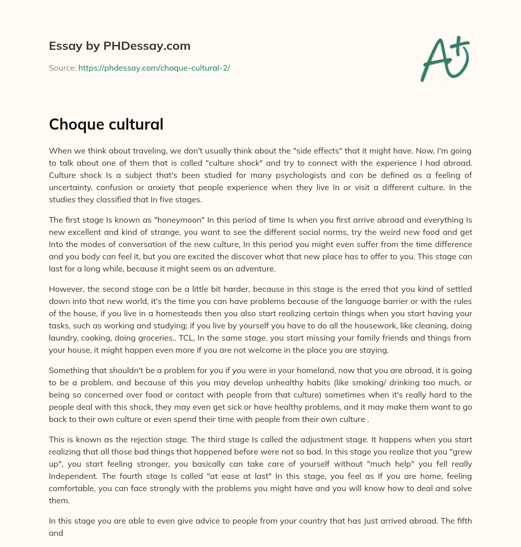 Choque cultural essay