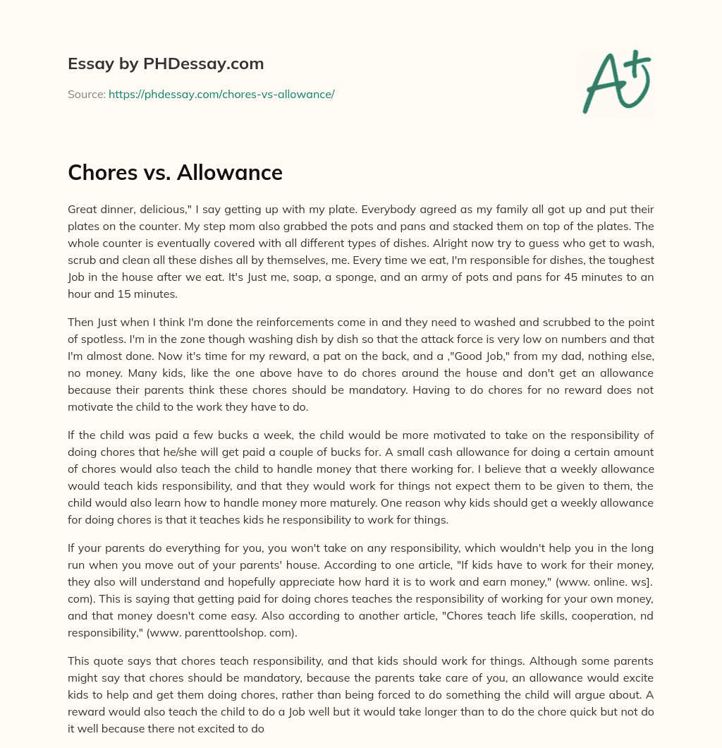 Chores vs. Allowance essay