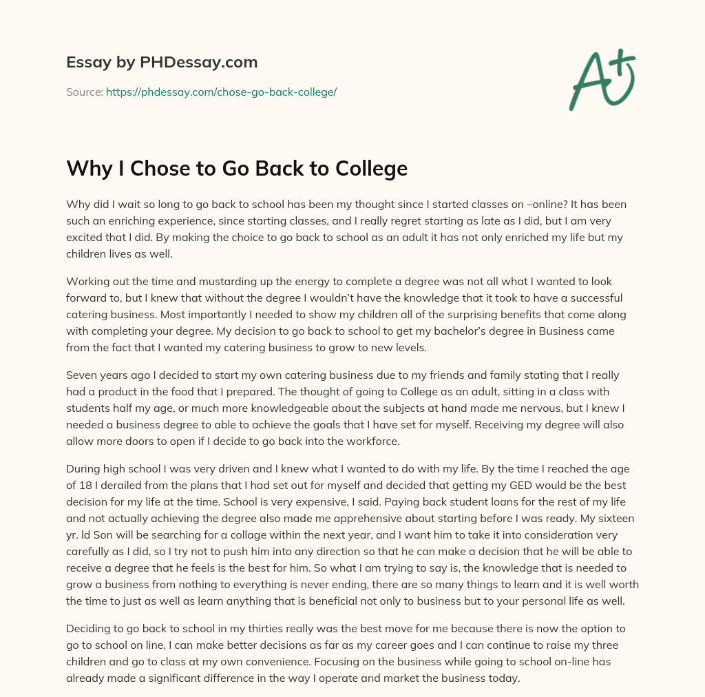 Why I Chose to Go Back to College essay