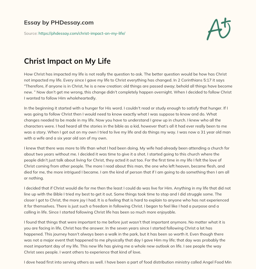 Christ Impact on My Life essay