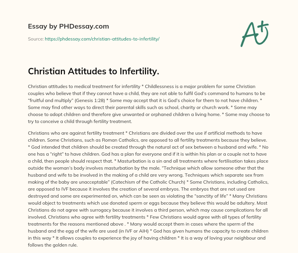 Christian Attitudes to Infertility. essay