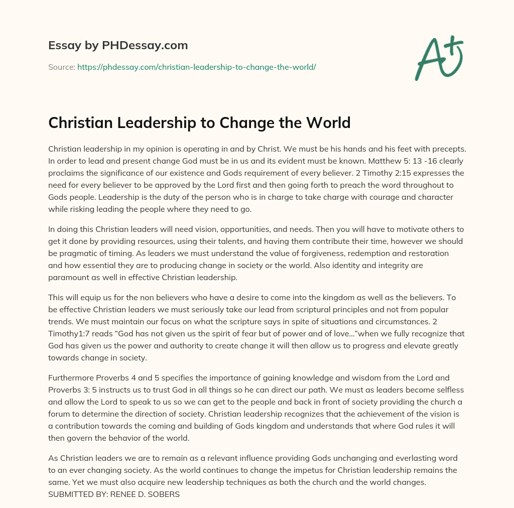 Christian Leadership to Change the World essay