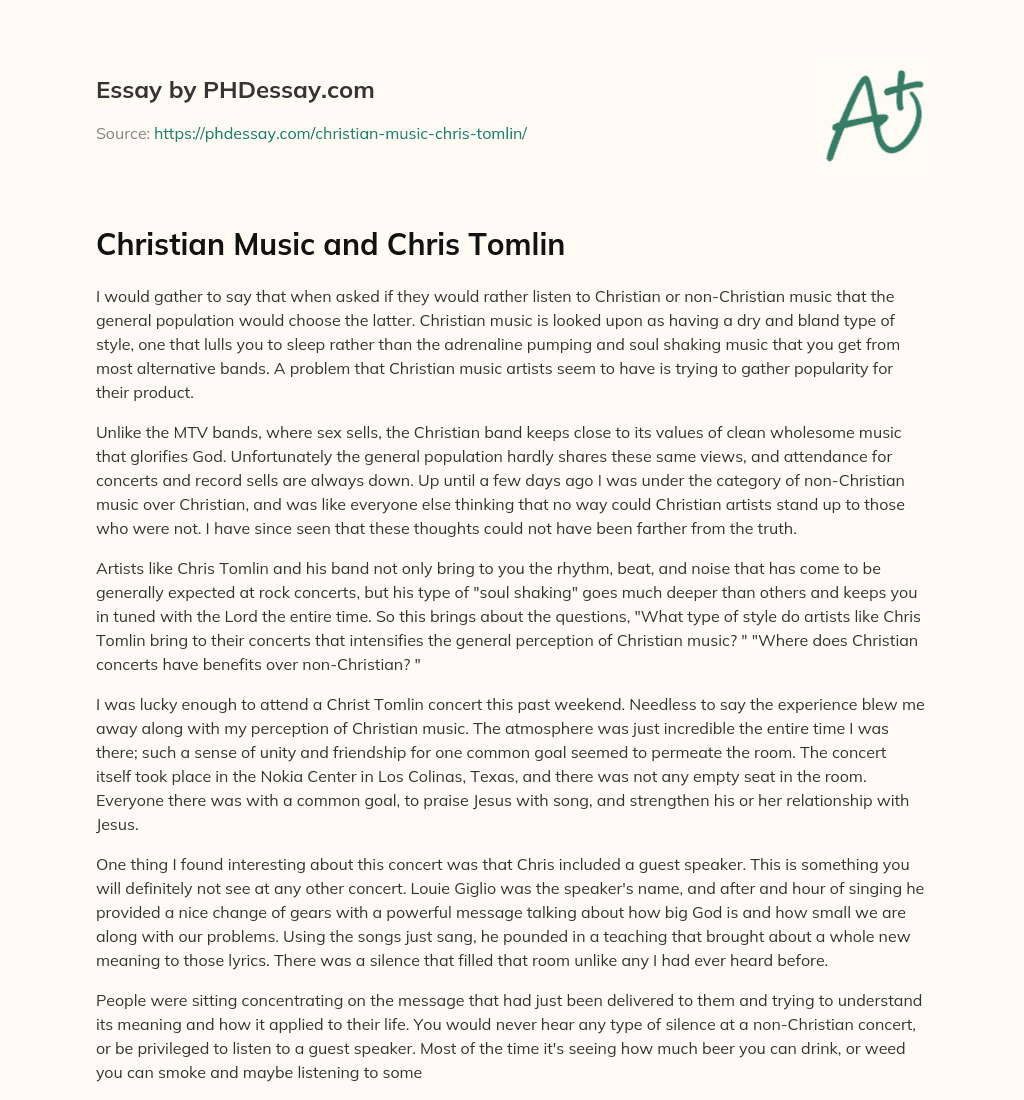 Christian Music and Chris Tomlin essay