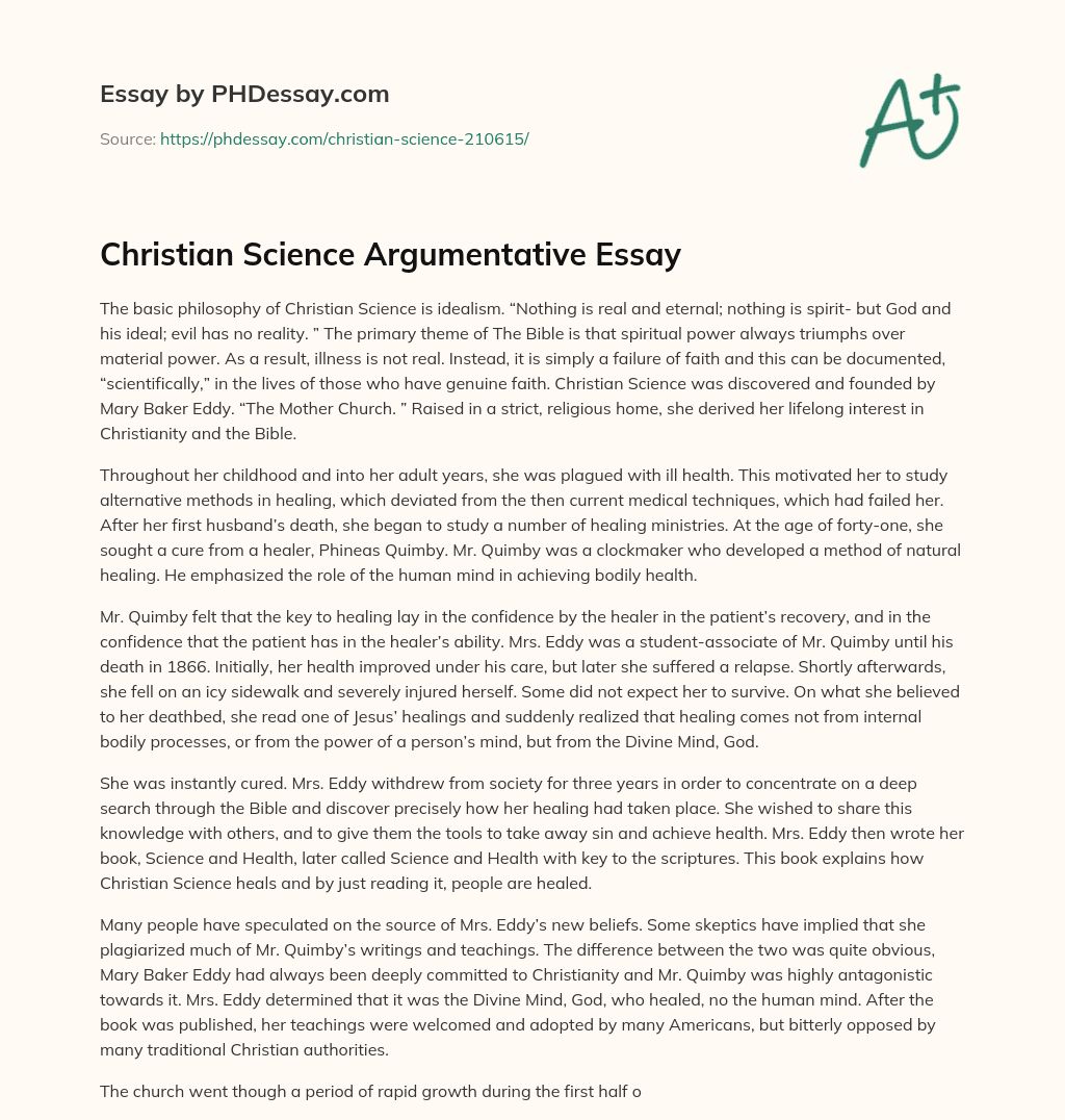 Christian Science Argumentative Essay essay