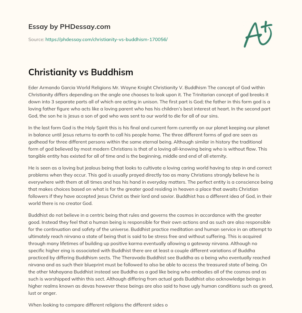 Christianity vs Buddhism essay