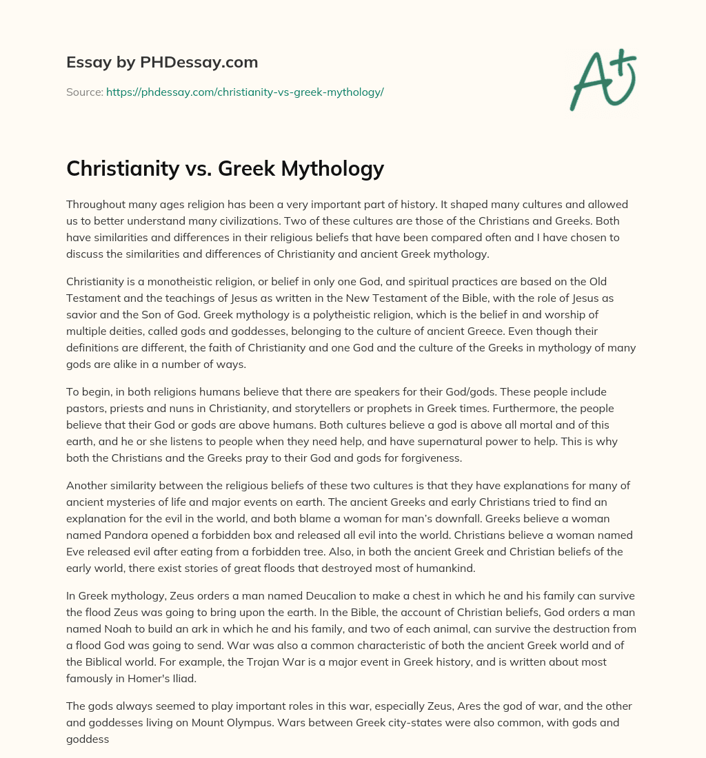 Christianity vs. Greek Mythology essay