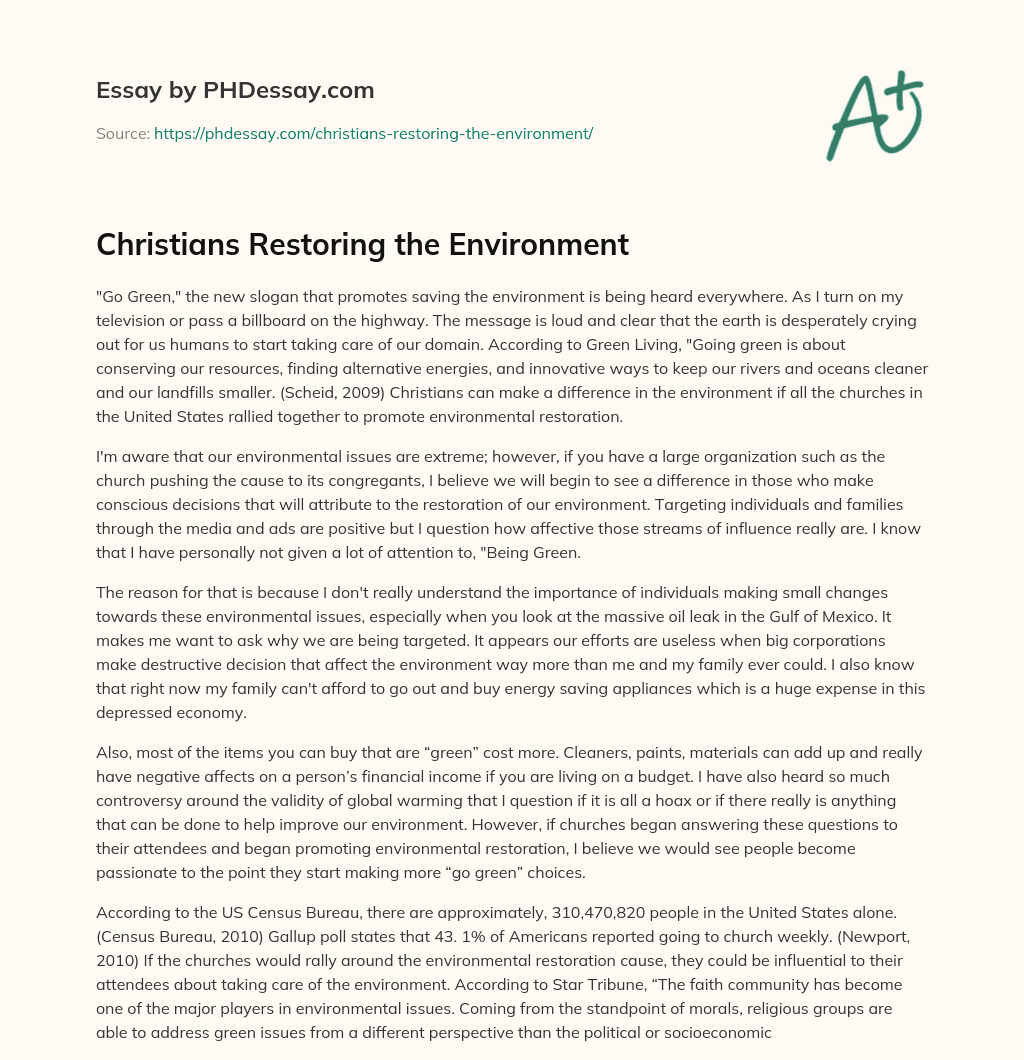 Christians Restoring the Environment essay