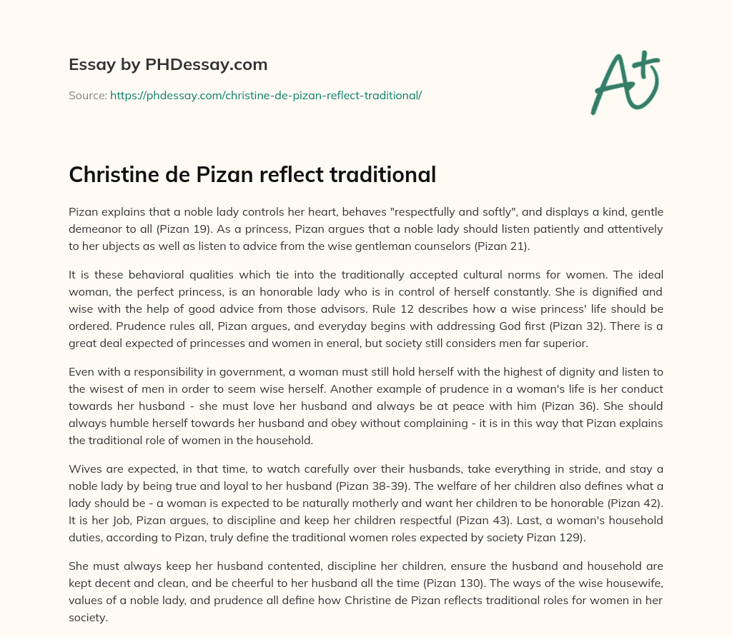 Christine de Pizan reflect traditional essay
