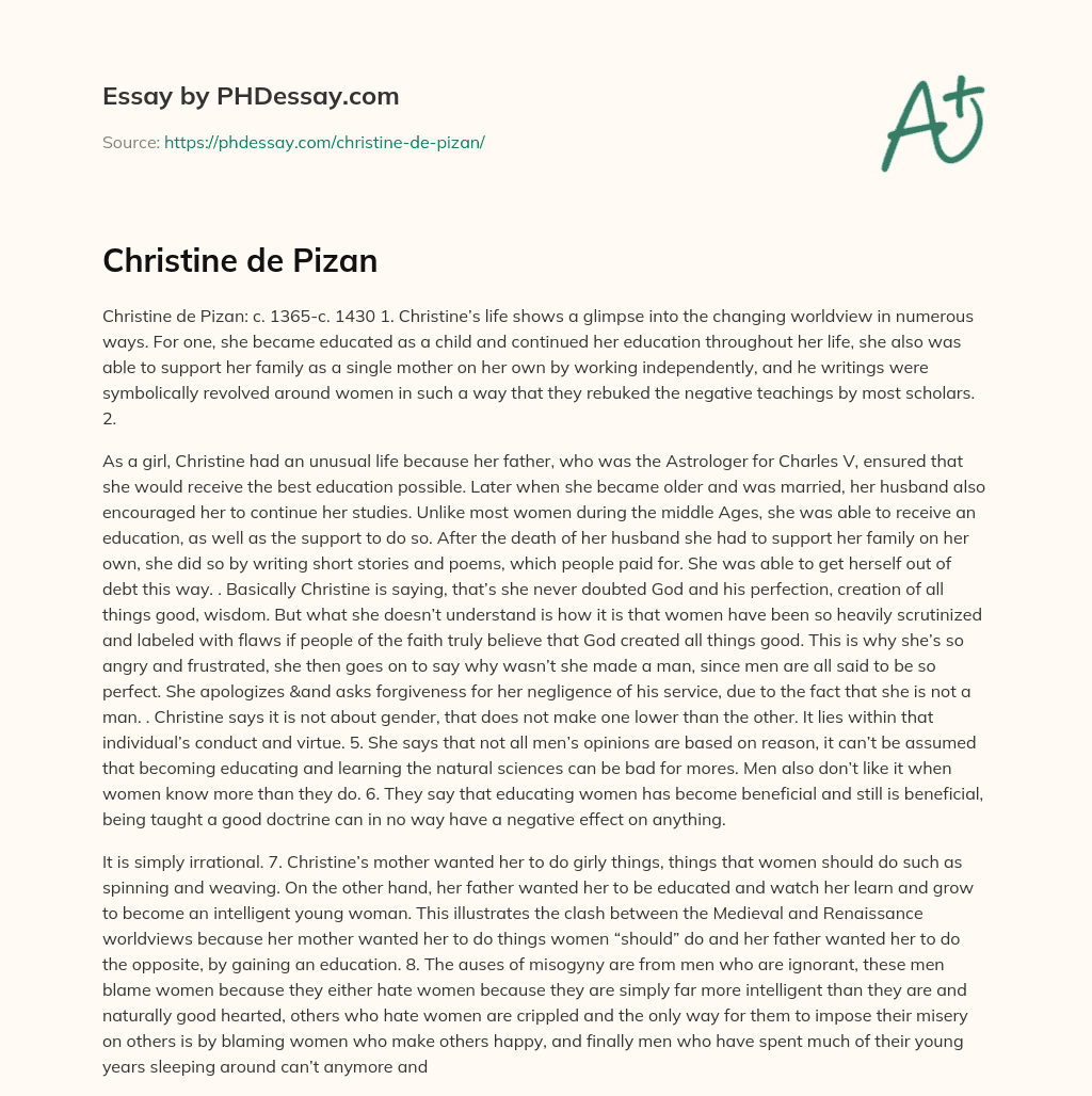 Christine de Pizan essay