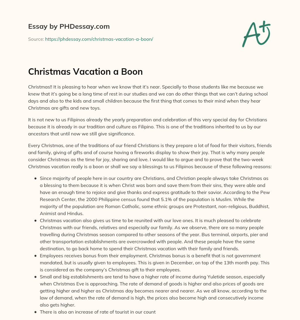 Christmas Vacation a Boon essay