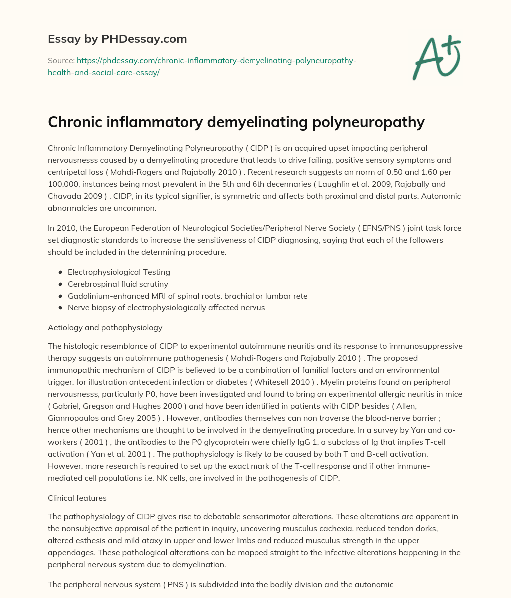 Chronic inflammatory demyelinating polyneuropathy essay
