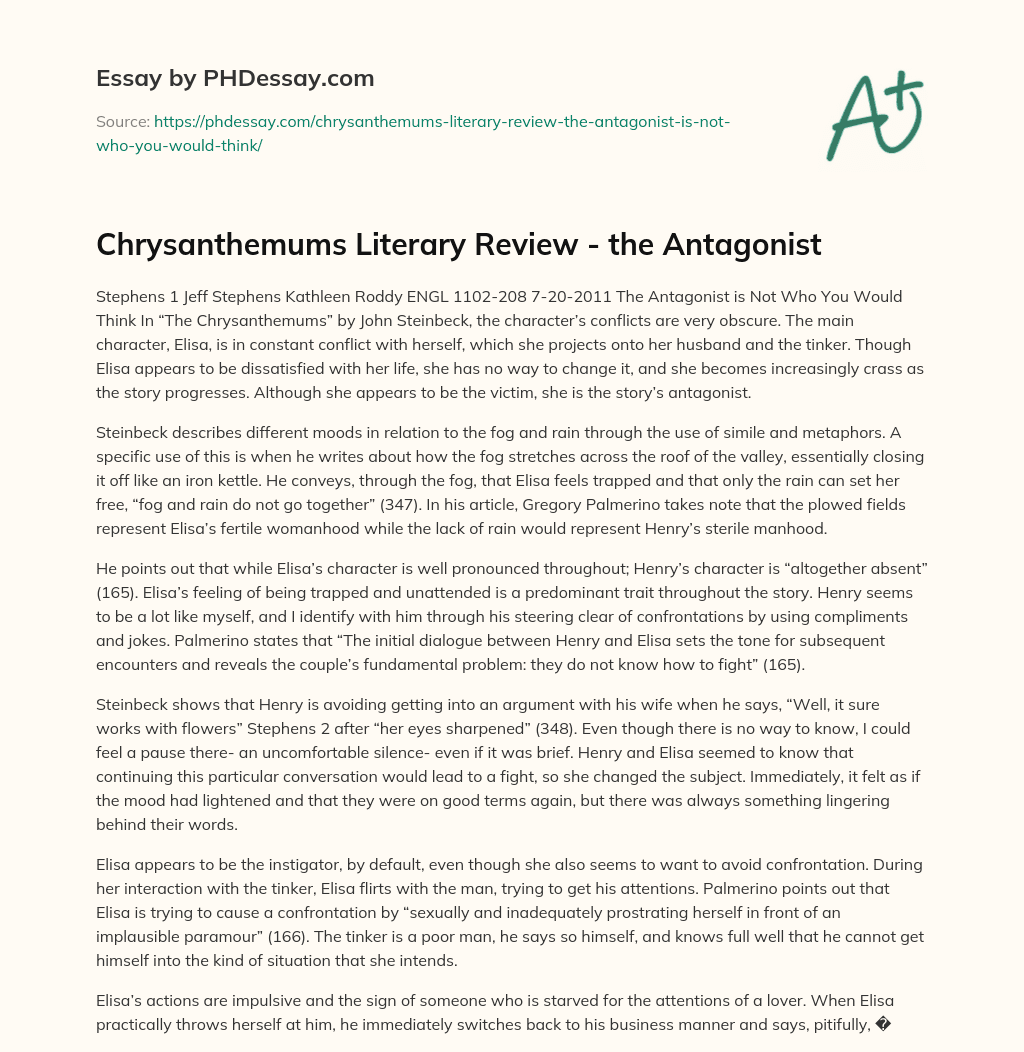 Chrysanthemums Literary Review – the Antagonist essay