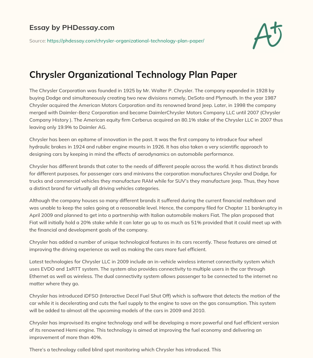 Chrysler Organizational Technology Plan Paper essay