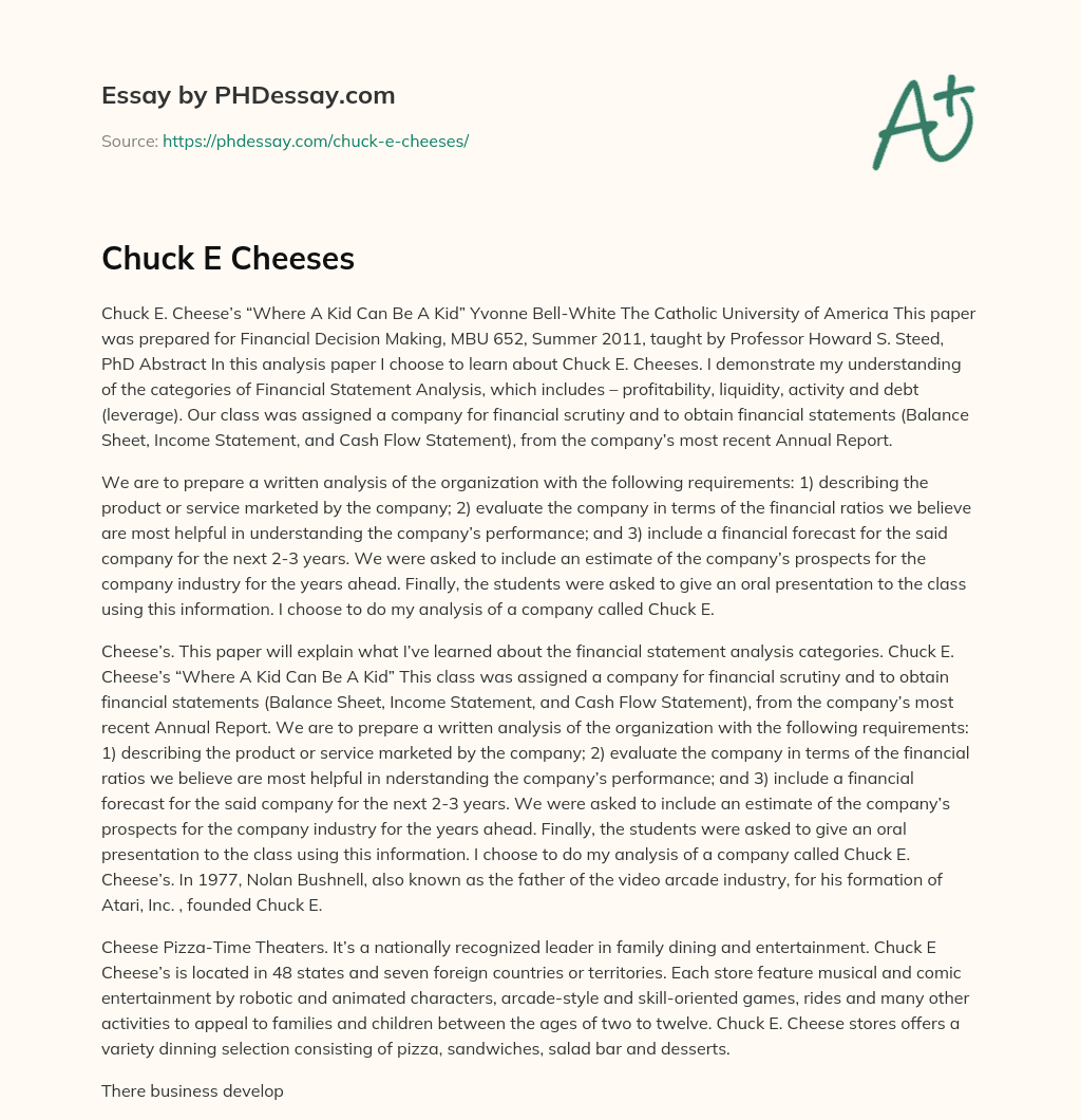 Chuck E Cheeses essay