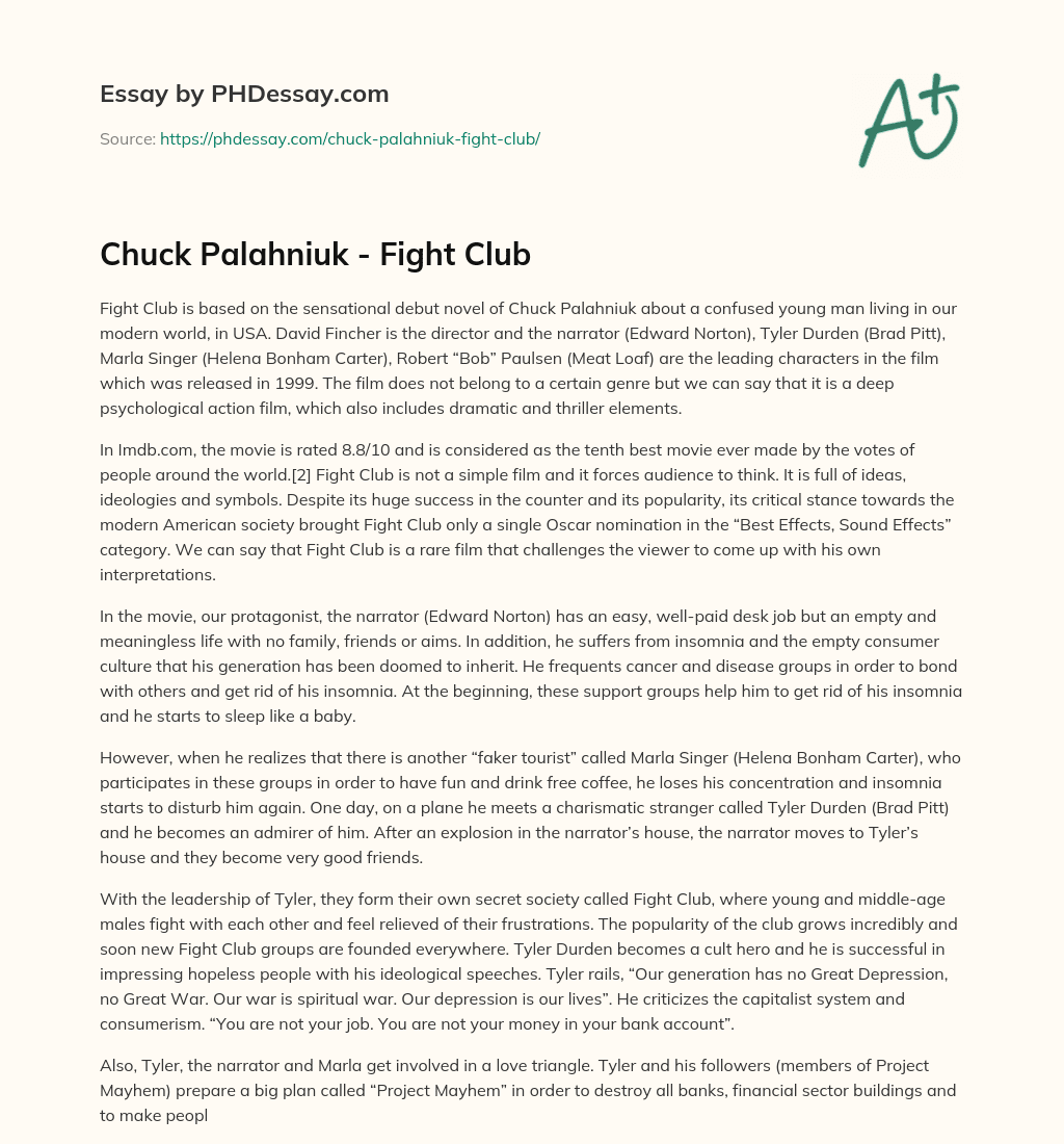 Chuck Palahniuk – Fight Club essay