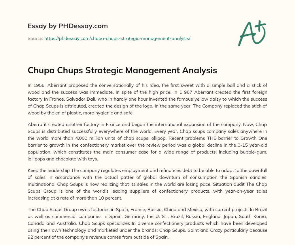 Chupa Chups Strategic Management Analysis essay