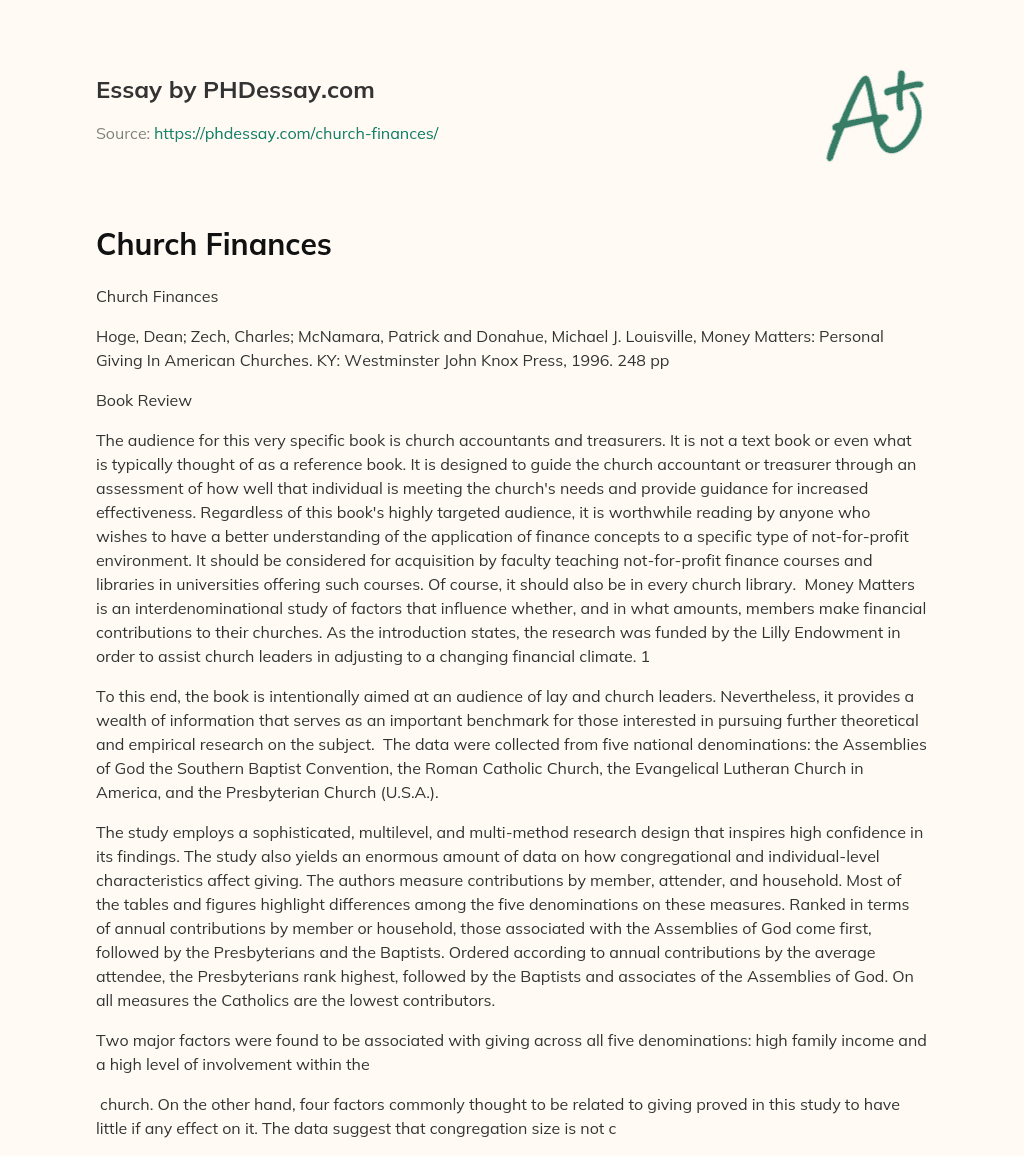 Church Finances essay