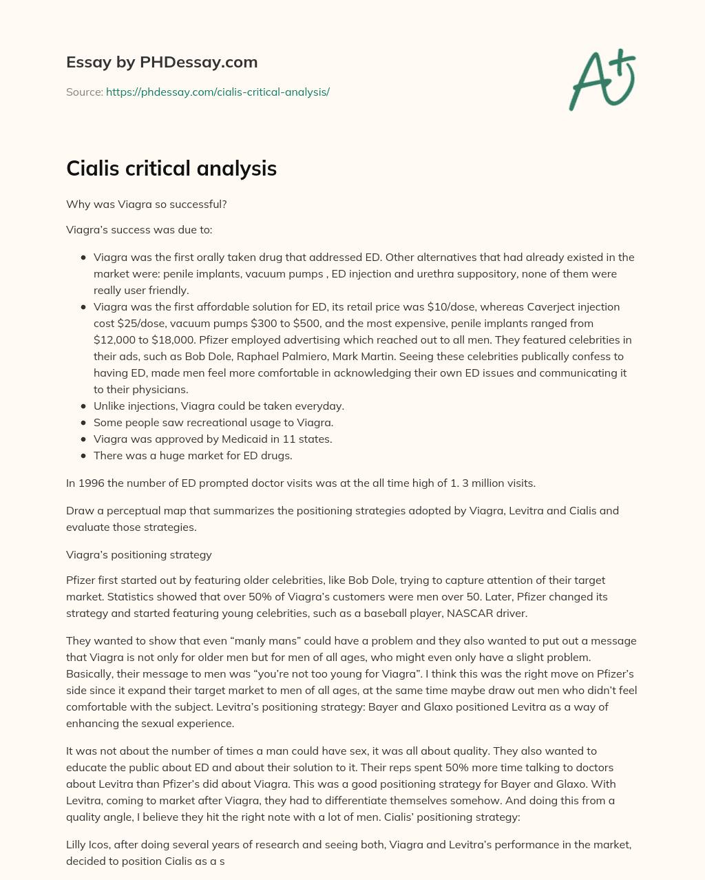 Cialis critical analysis essay