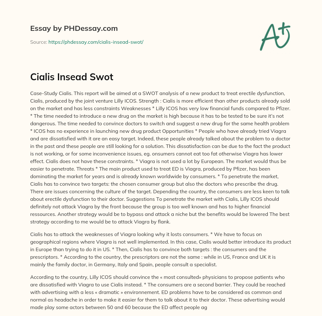 Cialis Insead Swot essay