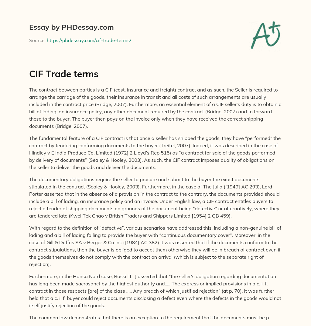 CIF Trade terms essay