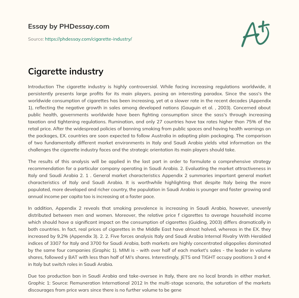 Cigarette industry essay