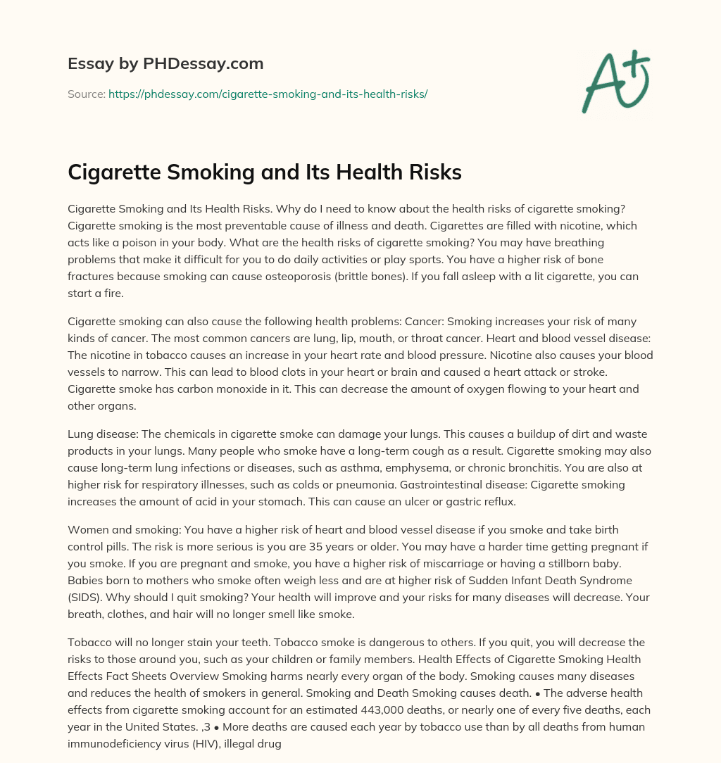 essay on risks of smoking