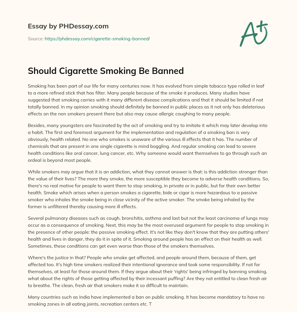 essay about cigarettes should be banned
