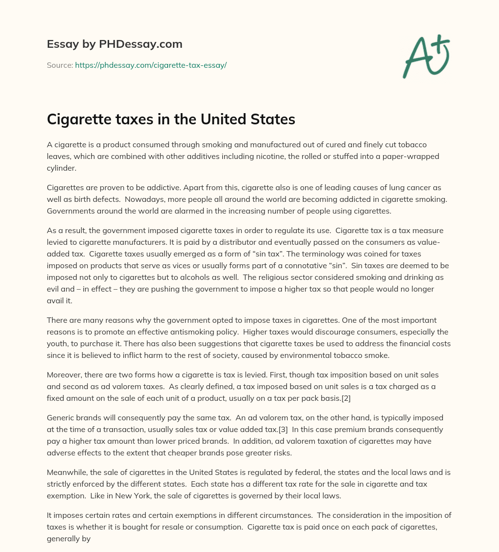 Cigarette taxes in the United States essay