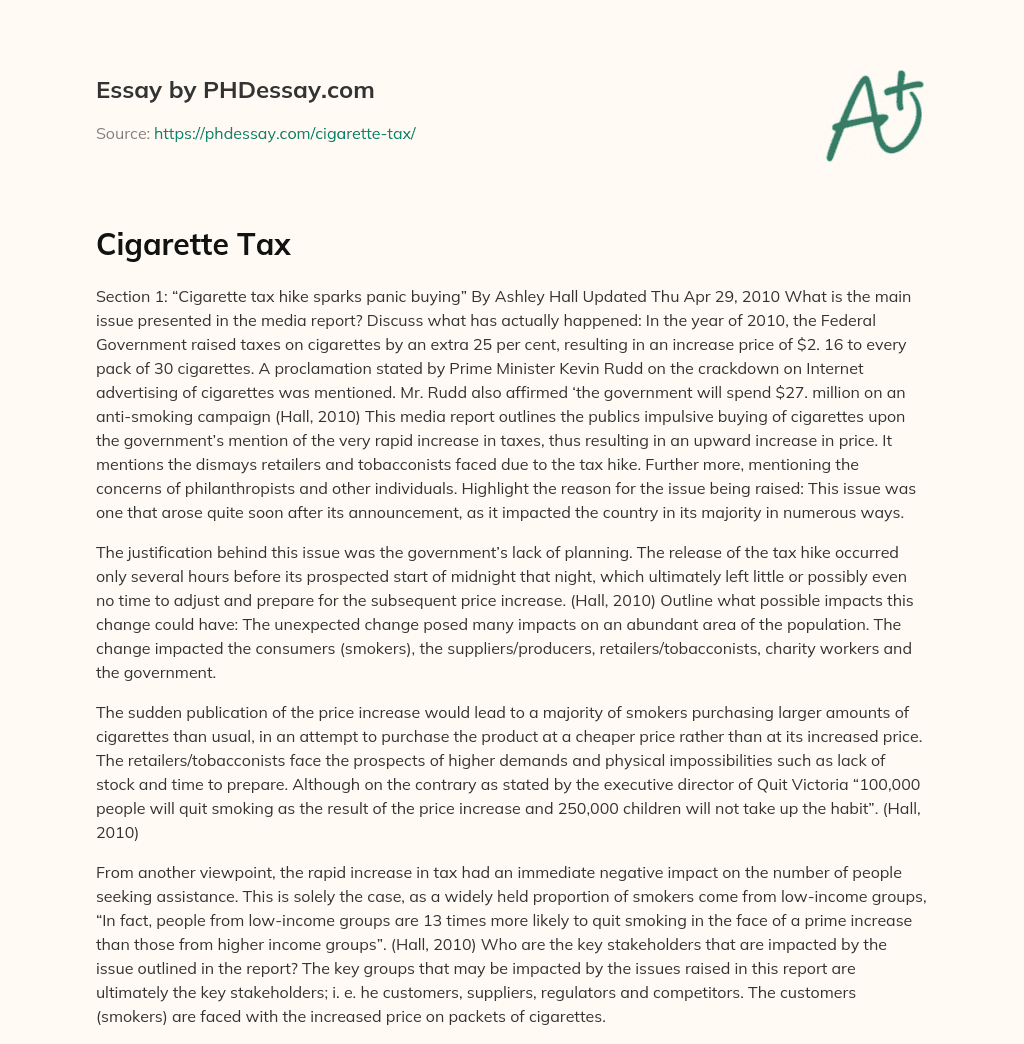 Cigarette Tax essay